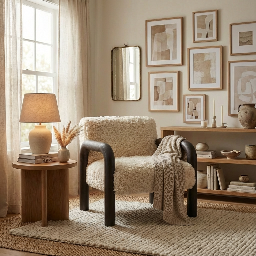 JOHNSON FAUX SHEARLING ARM CHAIR