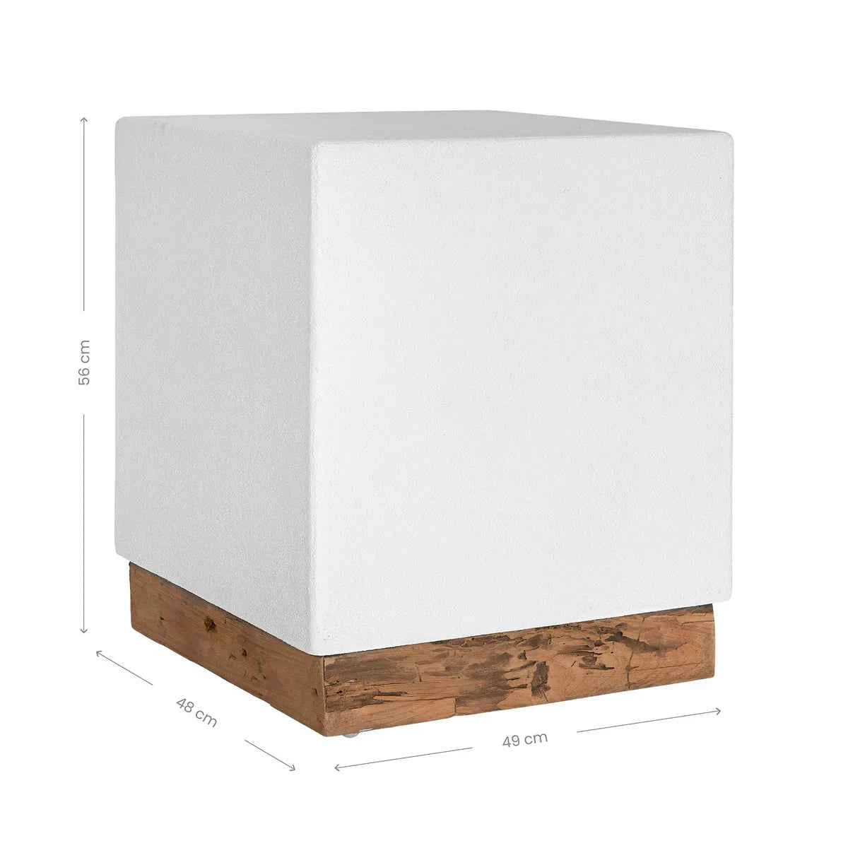 KAYA LUXE SIDE TABLE | WHITE RESIN +RECLAIMED TEAK | IN-OUTDOORS