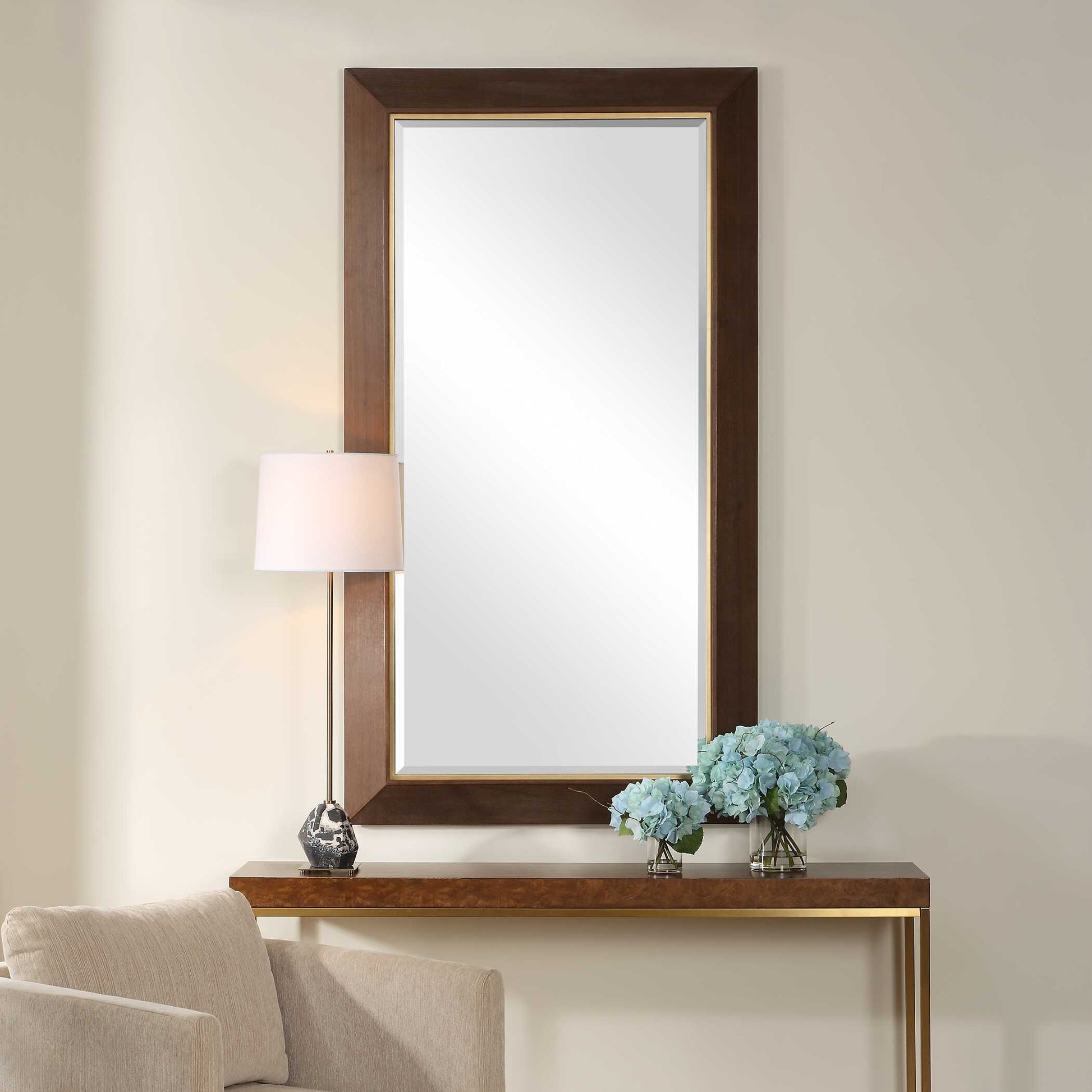 MATHESON GOLD TRIMMED WALNUT MIRROR