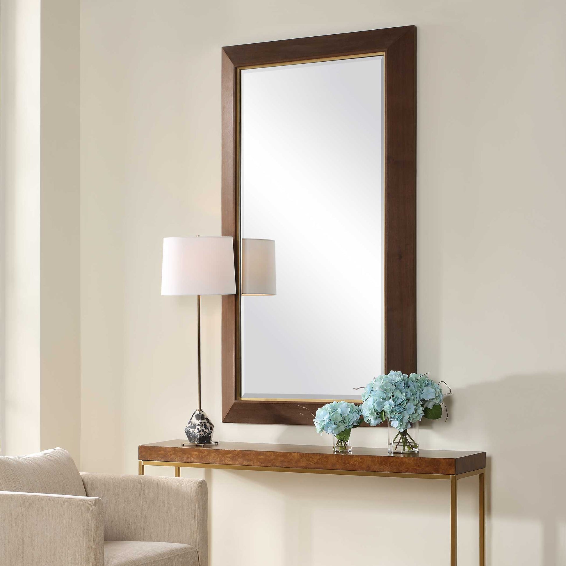 MATHESON GOLD TRIMMED WALNUT MIRROR