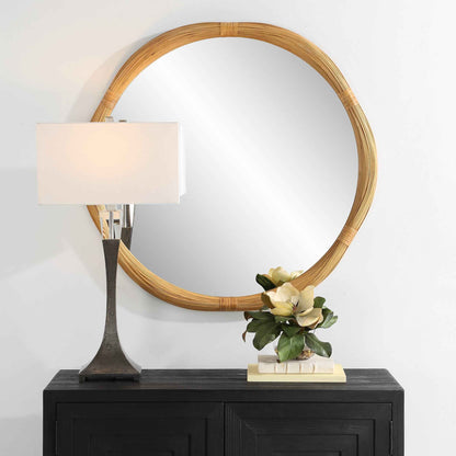 SALINA ROUND NATURAL BAMBOO MIRROR