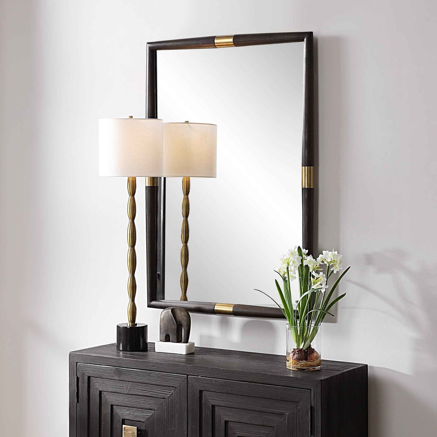 LARKIN DARK WOOD & BRASS MIRROR
