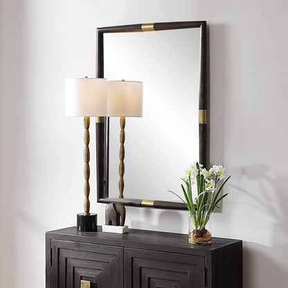 LARKIN DARK WOOD & BRASS MIRROR