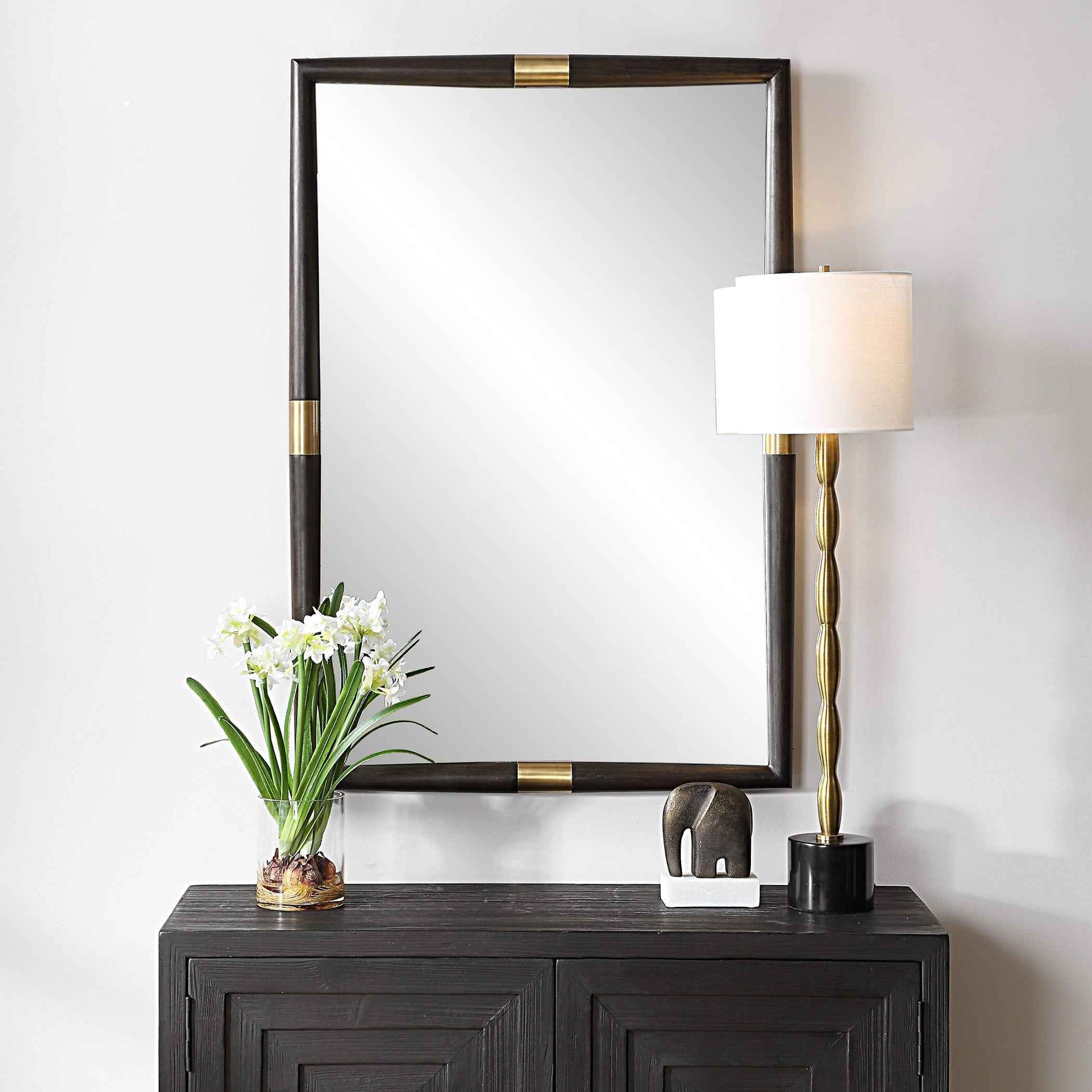 LARKIN DARK WOOD & BRASS MIRROR