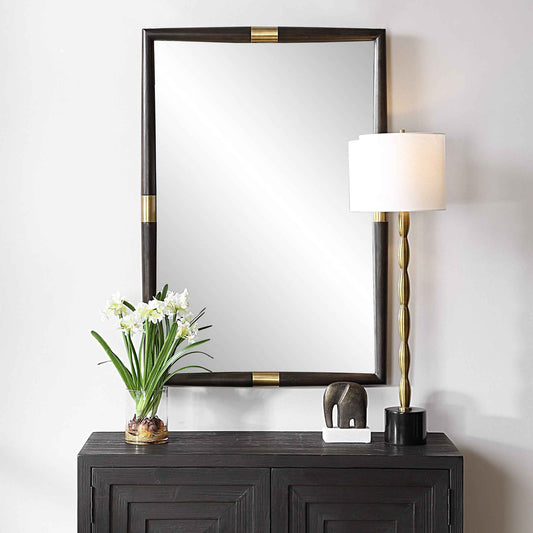 LARKIN DARK WOOD & BRASS MIRROR