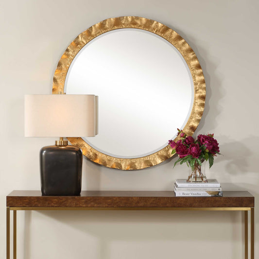 HAYA GOLD SCALLOPED EDGE ROUND MIRROR
