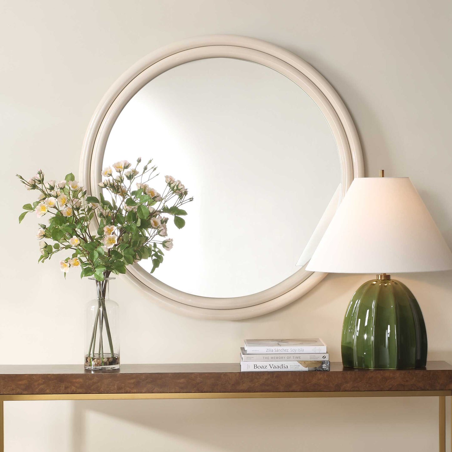 FLORIAN HIGH GLOSS WARM WHITE ROUND MIRROR