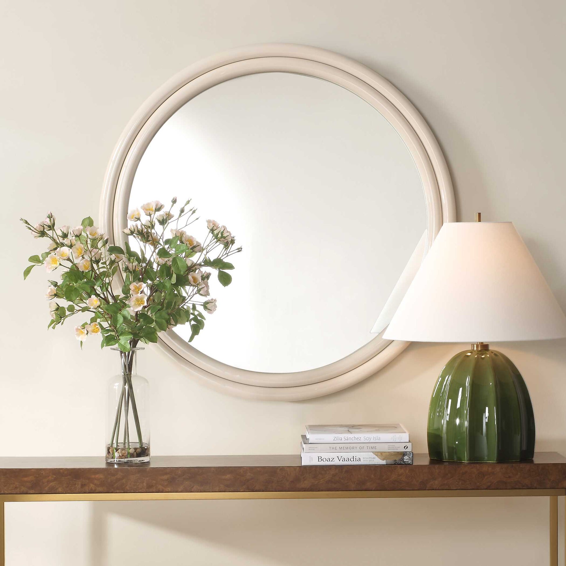 FLORIAN HIGH GLOSS WARM WHITE ROUND MIRROR
