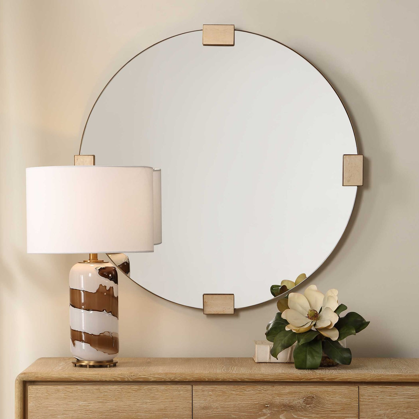 RUSSO TRAVERTINE ROUND MIRROR