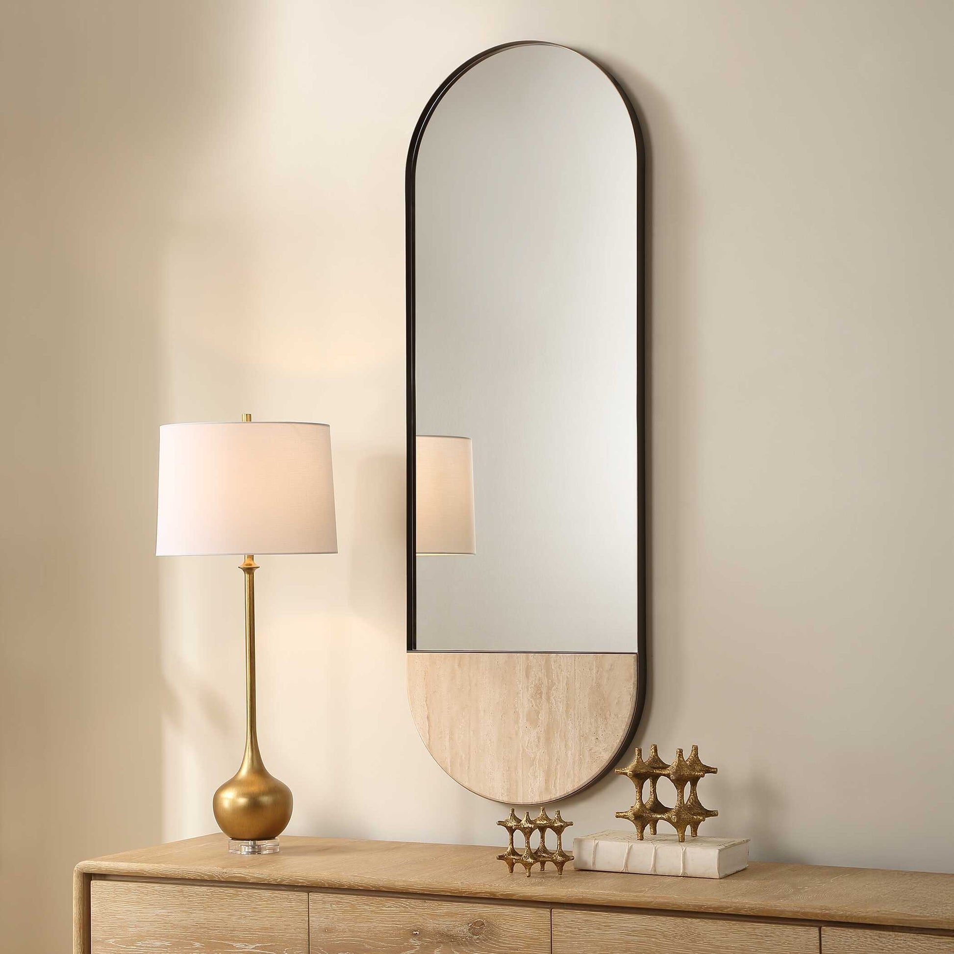 RUSSO TRAVERTINE TALL OVAL MIRROR