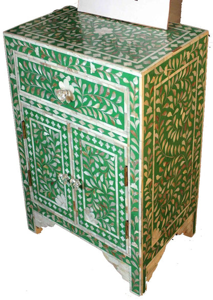 Mother of Pearl Inlay Floral Design Bedside Table , Mother of Pearl Inlay Floral Design Nightstand Table , Mother of Pearl Inlay Storage, Bedroom Furniture