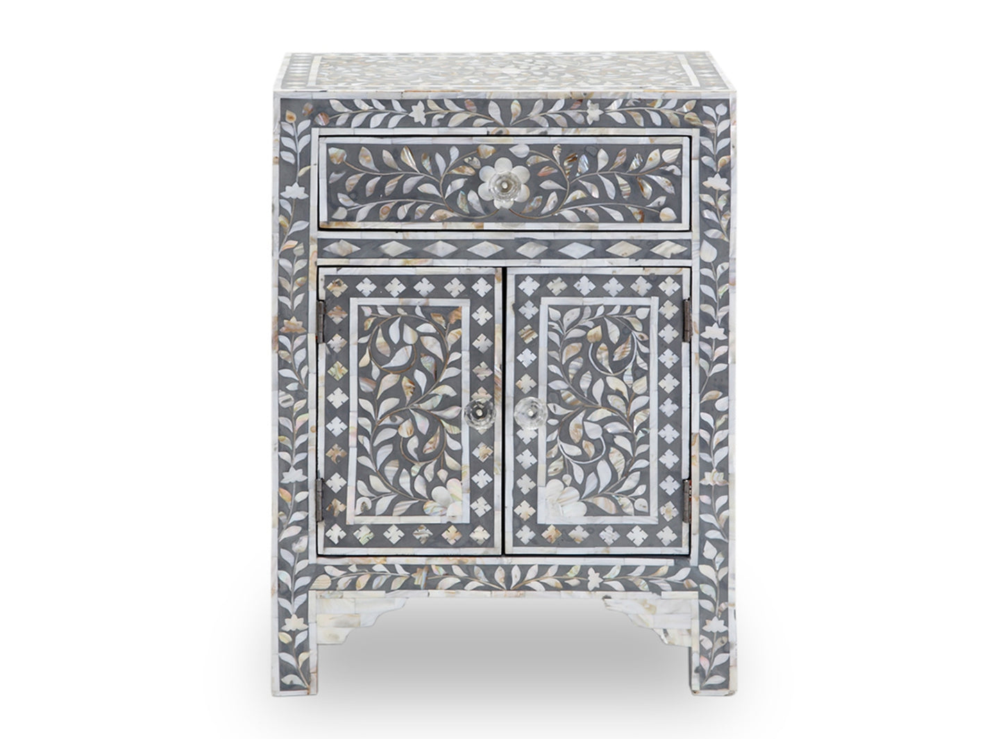 Mother of Pearl Inlay Floral Design Bedside Table , Mother of Pearl Inlay Floral Design Nightstand Table , Mother of Pearl Inlay Storage, Bedroom Furniture