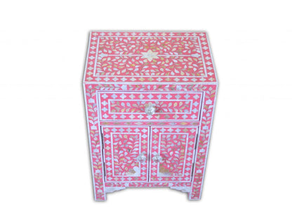 Mother of Pearl Inlay Floral Design Bedside Table , Mother of Pearl Inlay Floral Design Nightstand Table , Mother of Pearl Inlay Storage, Bedroom Furniture