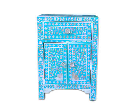 Mother of Pearl Inlay Floral Design Bedside Table , Mother of Pearl Inlay Floral Design Nightstand Table , Mother of Pearl Inlay Storage, Bedroom Furniture