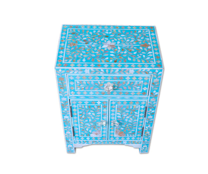 Mother of Pearl Inlay Floral Design Bedside Table , Mother of Pearl Inlay Floral Design Nightstand Table , Mother of Pearl Inlay Storage, Bedroom Furniture