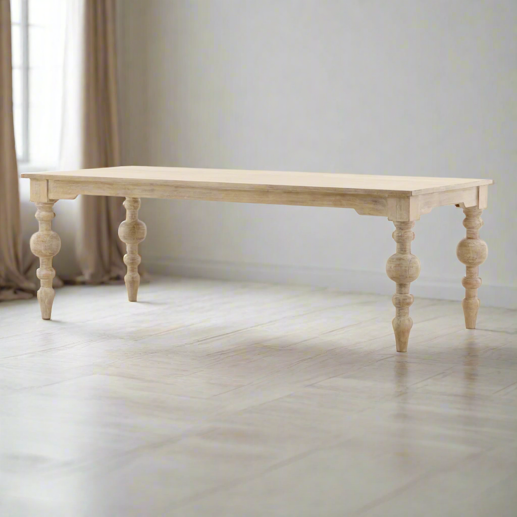 NAN WHITEWASH TURNED LEG DINING TABLE