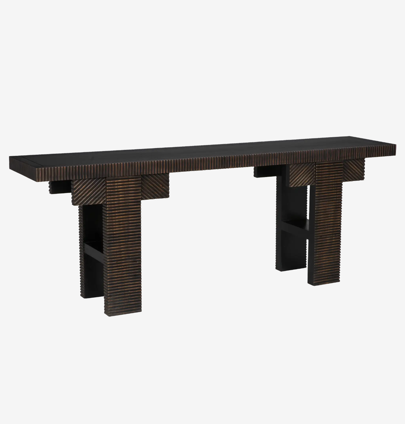 Nabu Console, Hand Rubbed Black with Light Brown Trim