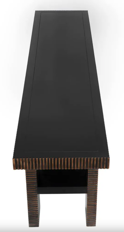Nabu Console, Hand Rubbed Black with Light Brown Trim