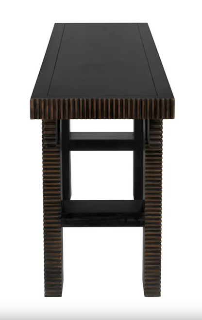 Nabu Console, Hand Rubbed Black with Light Brown Trim