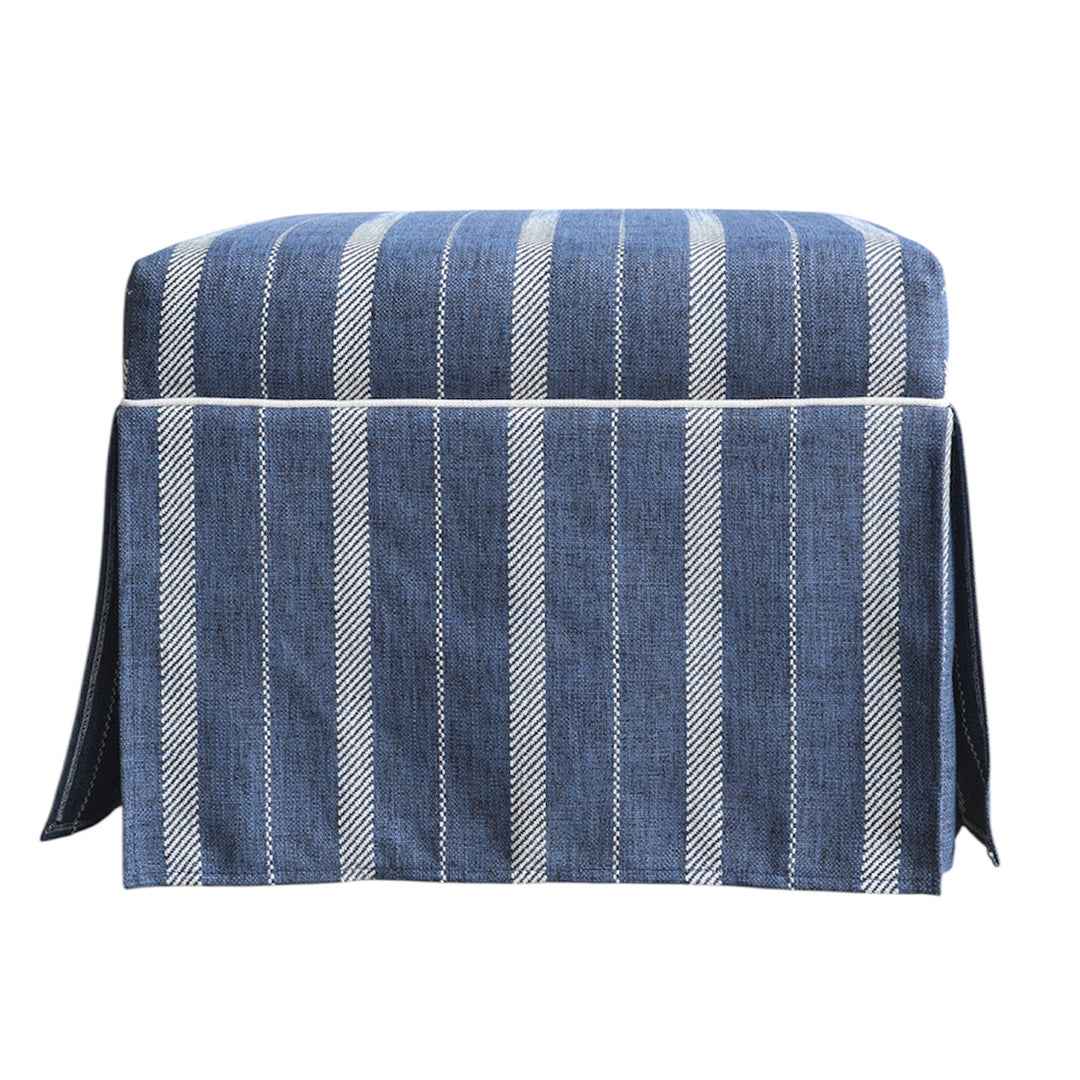 Navy Striped Ottoman With Contrast Piping