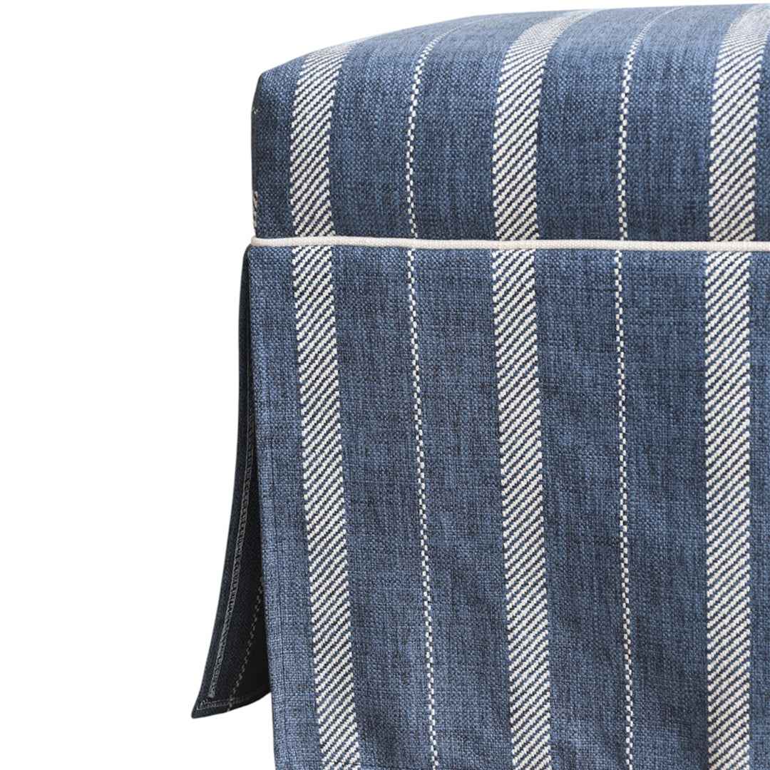 Navy Striped Ottoman With Contrast Piping