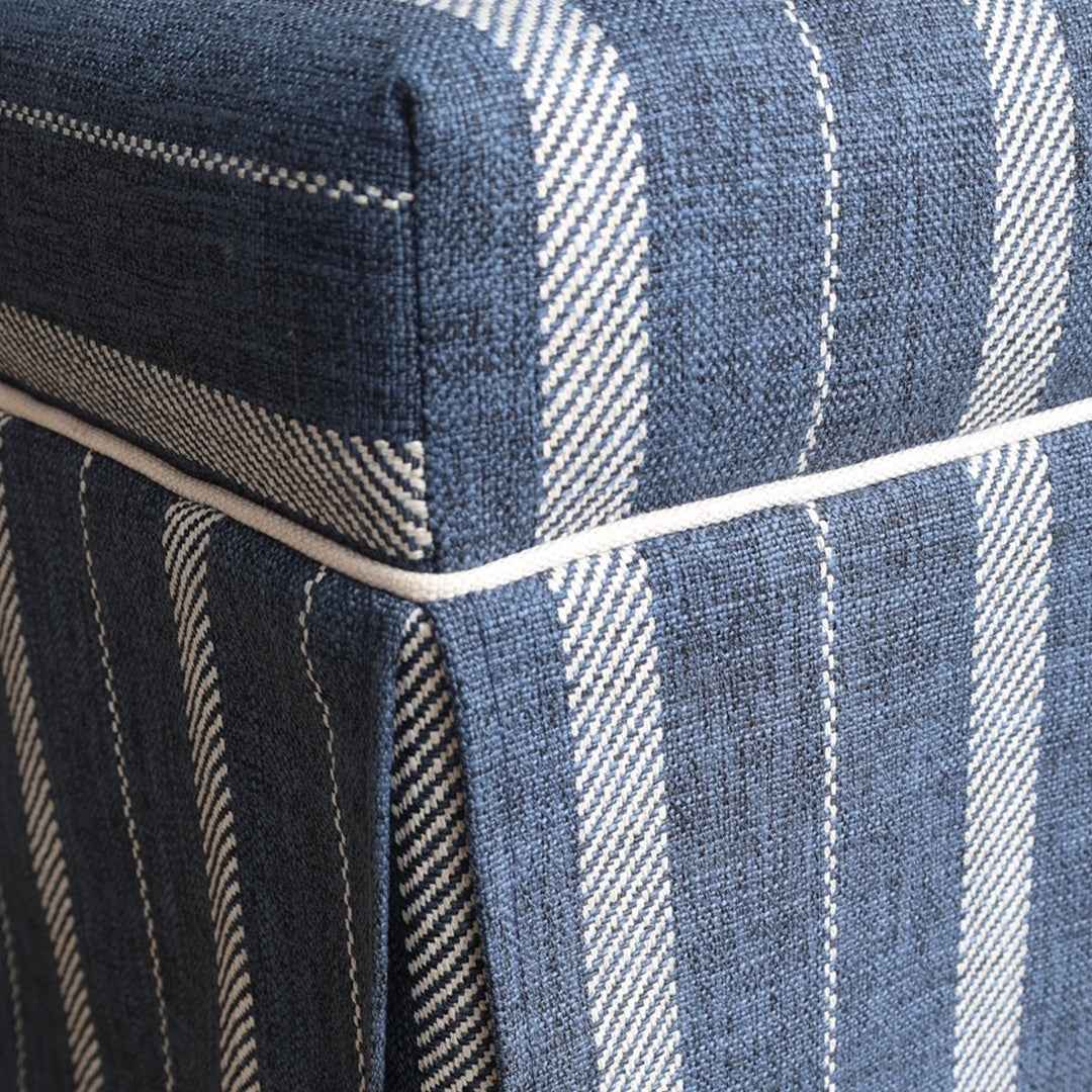 Navy Striped Ottoman With Contrast Piping
