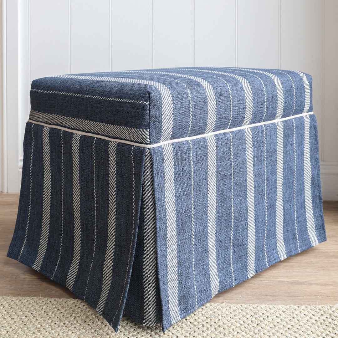 Navy Striped Ottoman With Contrast Piping
