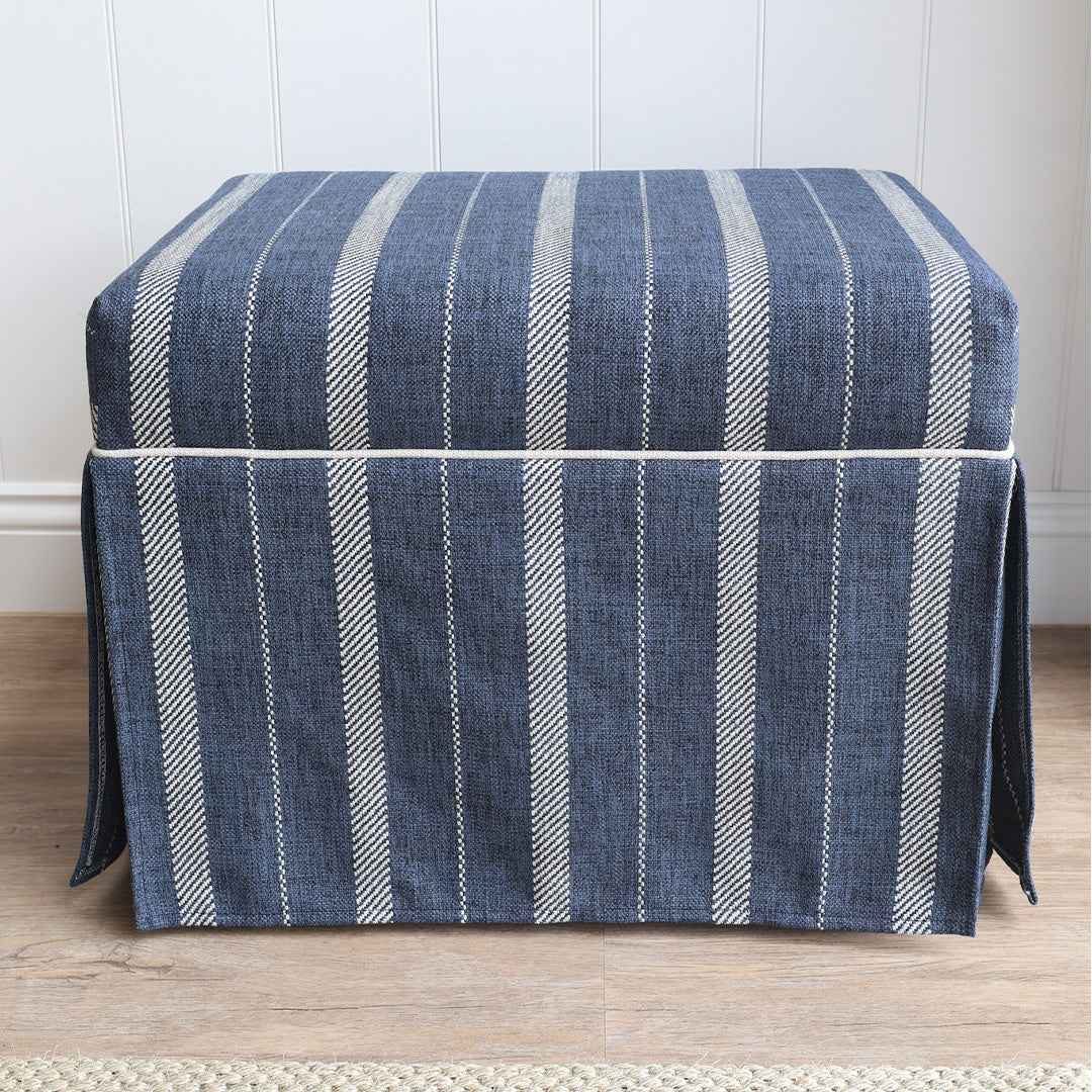 Navy Striped Ottoman With Contrast Piping