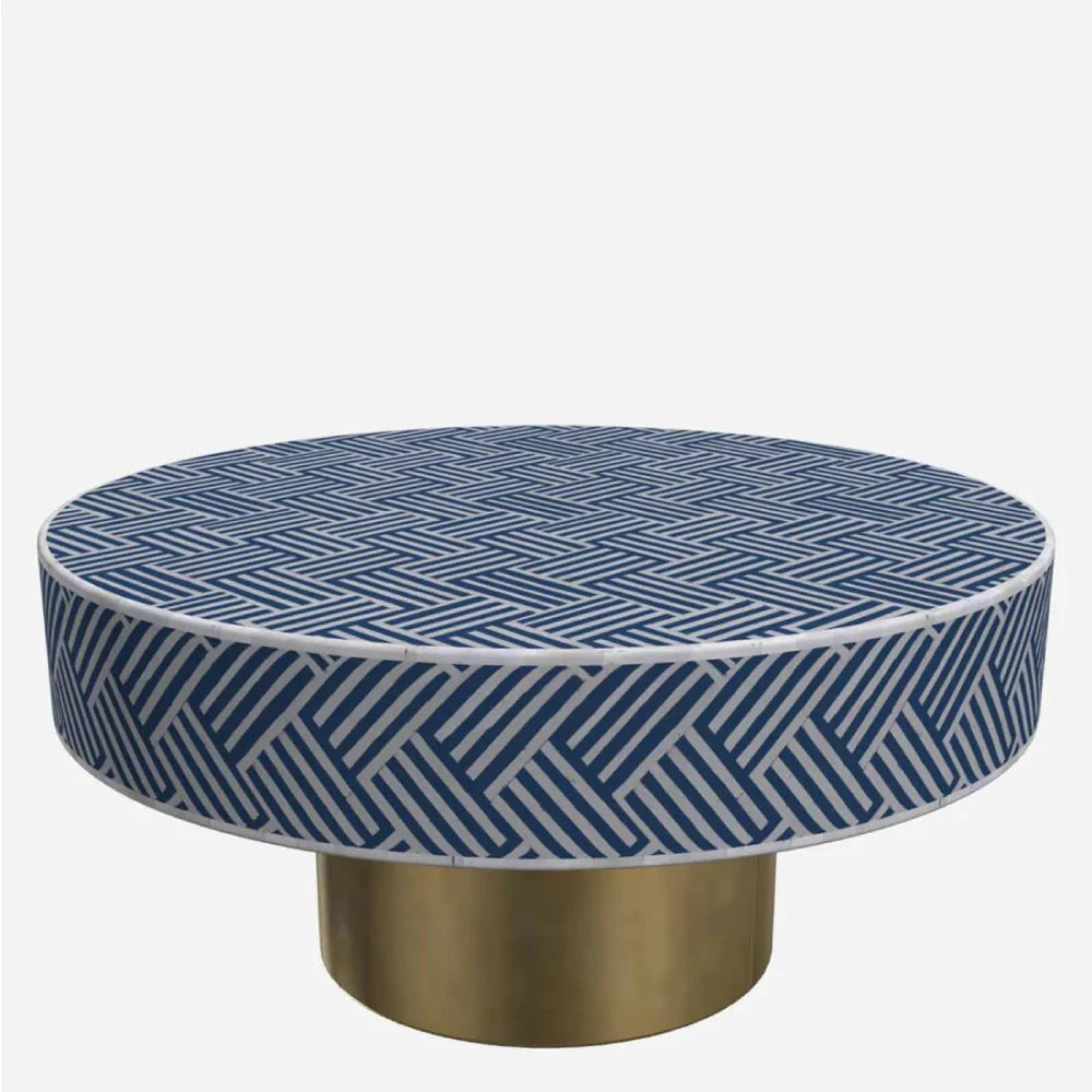 Bone Inlay Round Coffee Table for Home Centre Table Geometrical Pattern by Hansa Handicraft