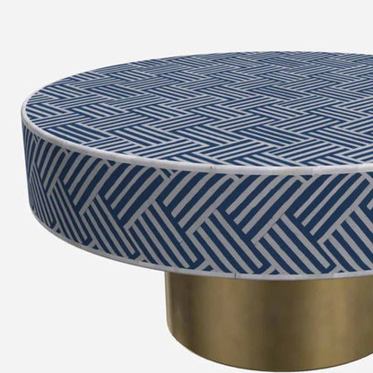 Bone Inlay Round Coffee Table for Home Centre Table Geometrical Pattern by Hansa Handicraft