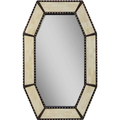 Octagonal Bone and Teak Mirror