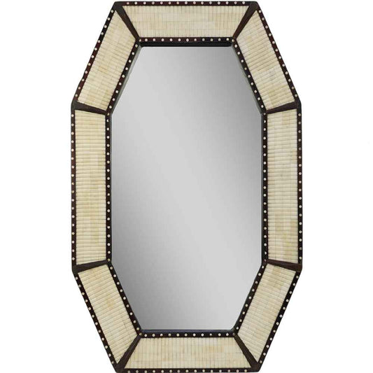 Octagonal Bone and Teak Mirror