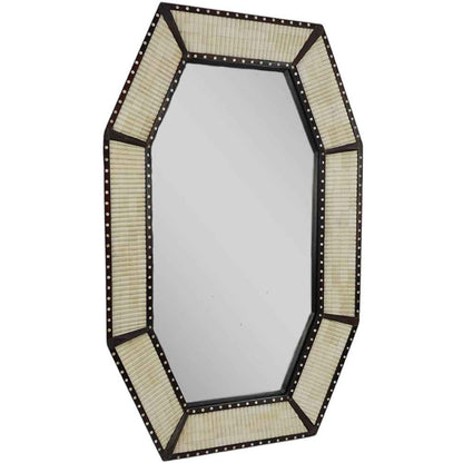 Octagonal Bone and Teak Mirror