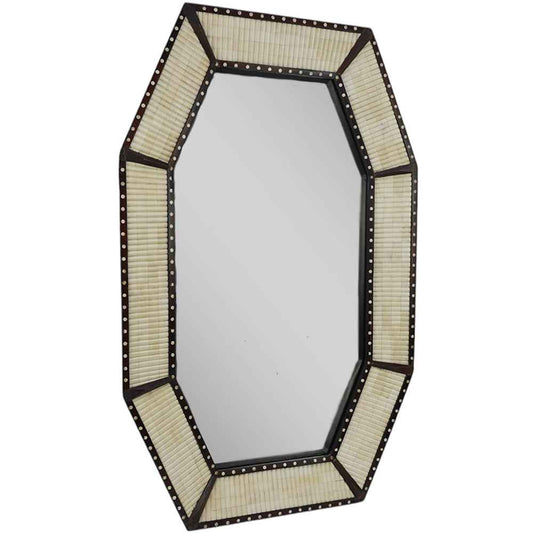 Octagonal Bone and Teak Mirror