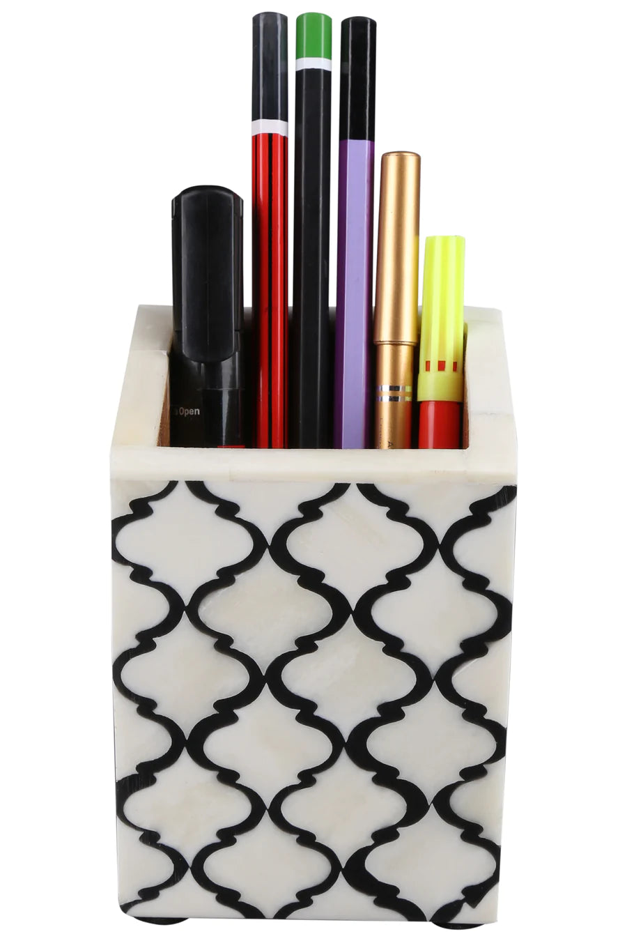 Handmade Bone Inlay Moroccan Pattern Pen & Pencil Holder Caddy Desk Cup, Penholder for Desk Pen Holder Unique Pencil Holder for Desk Modern