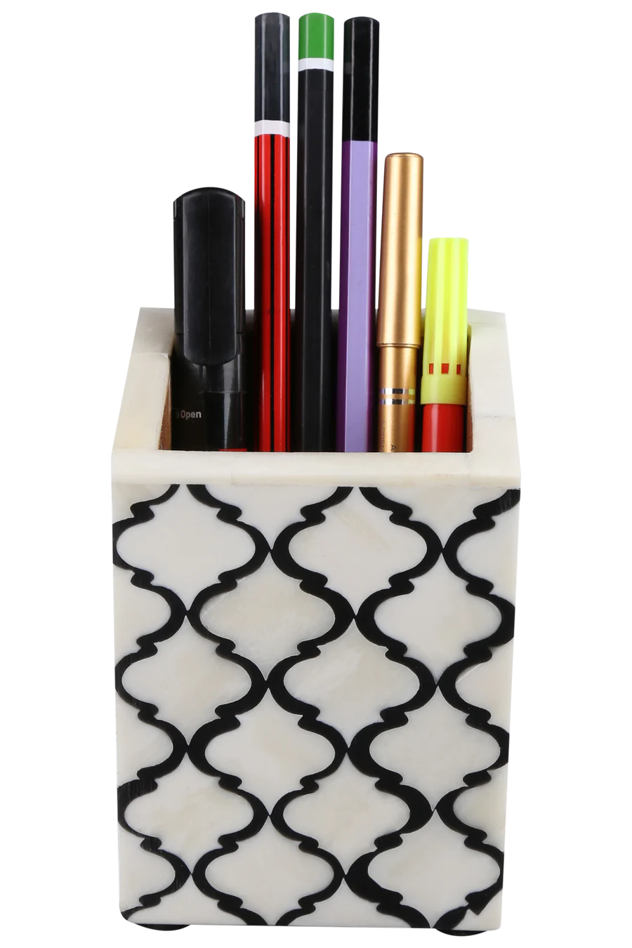 Handmade Bone Inlay Moroccan Pattern Pen & Pencil Holder Caddy Desk Cup, Penholder for Desk Pen Holder Unique Pencil Holder for Desk Modern