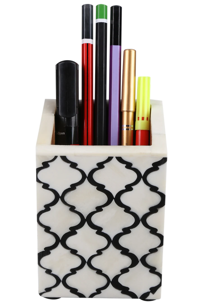 Handmade Bone Inlay Moroccan Pattern Pen & Pencil Holder Caddy Desk Cup, Penholder for Desk Pen Holder Unique Pencil Holder for Desk Modern