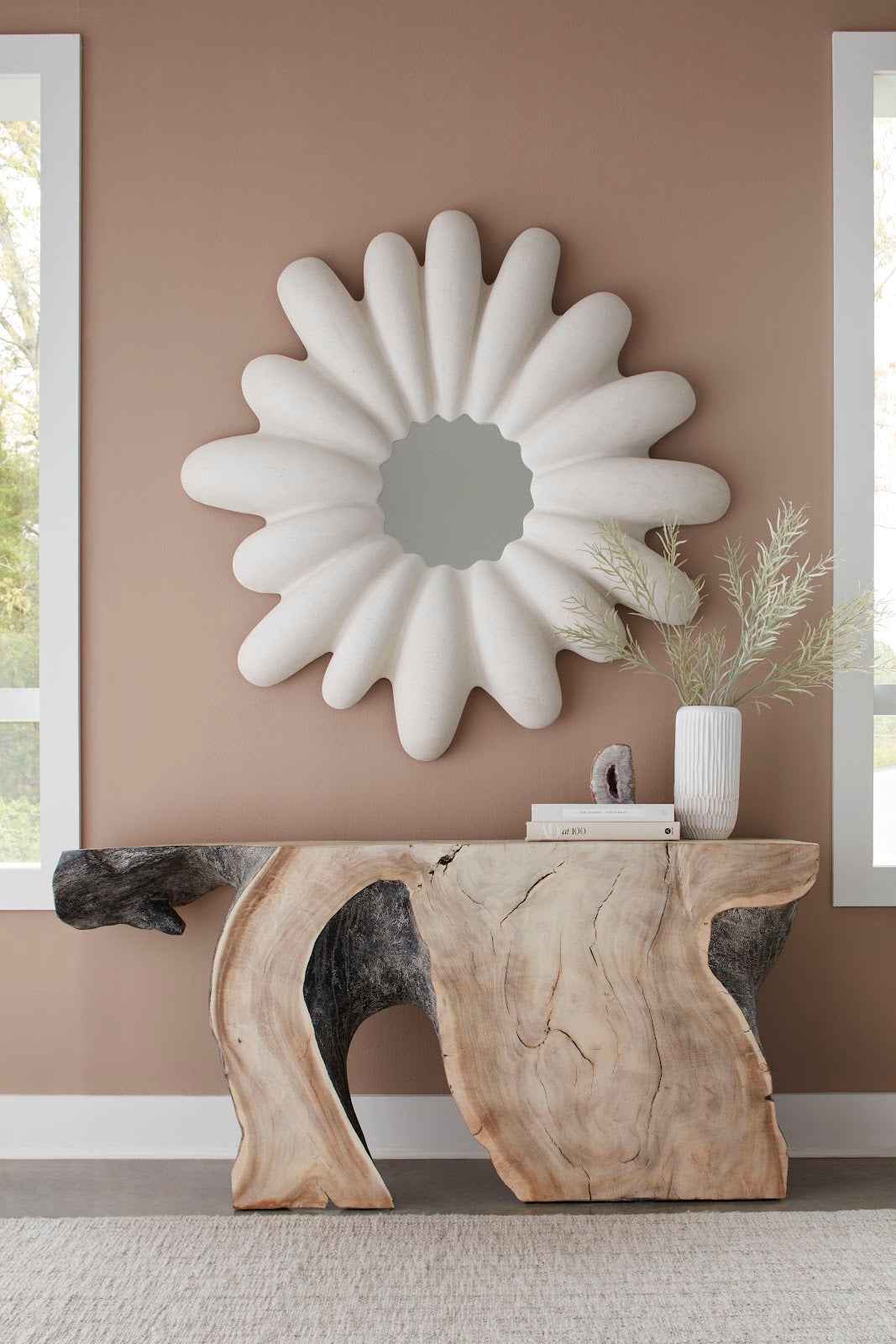 RADIAL WHITE STONE OVERSIZED ROUND MIRROR