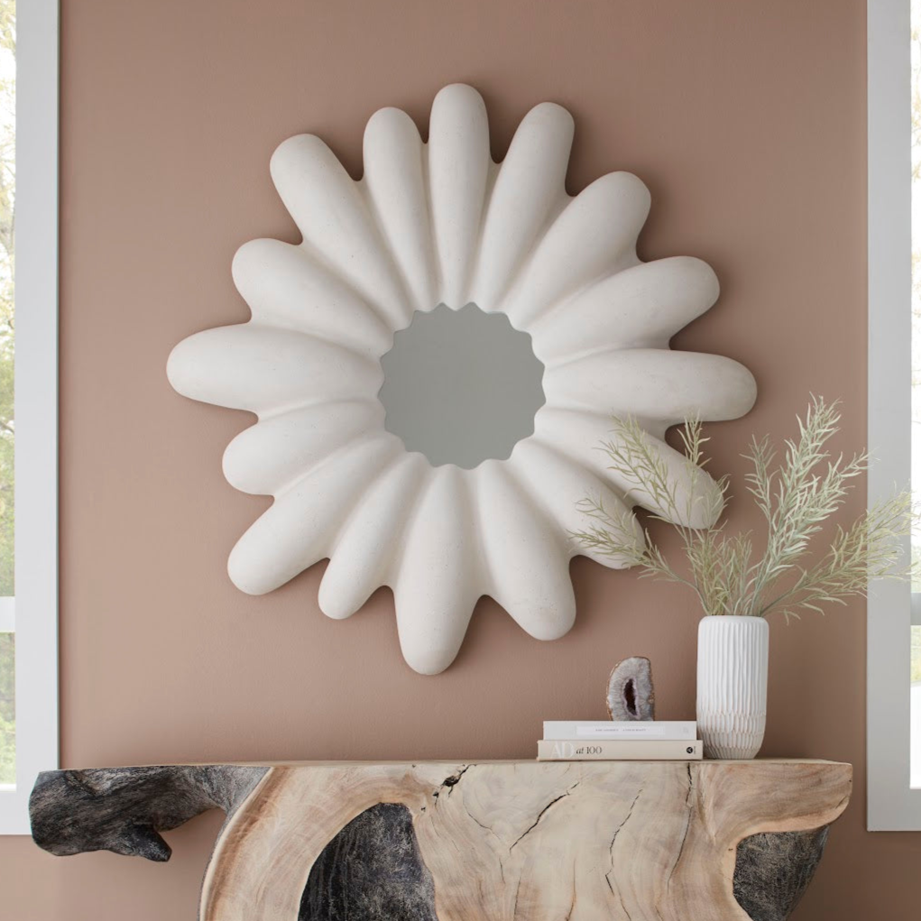 RADIAL WHITE STONE OVERSIZED ROUND MIRROR