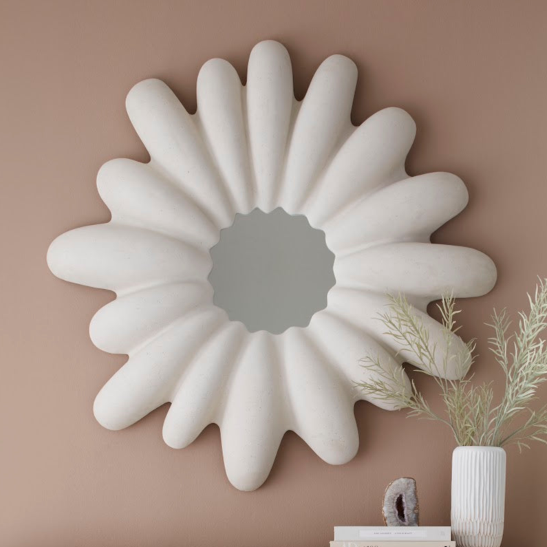 RADIAL WHITE STONE OVERSIZED ROUND MIRROR