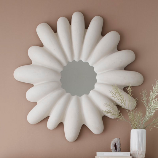 RADIAL WHITE STONE OVERSIZED ROUND MIRROR