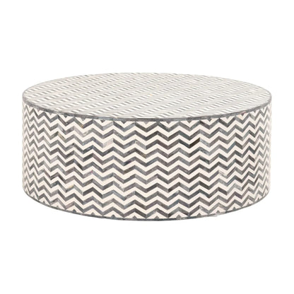 Bone Inlay Round Coffee Table for Home Centre Table Chevron Stripe Pattern by Hansa Handicraft