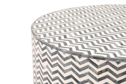 Bone Inlay Round Coffee Table for Home Centre Table Chevron Stripe Pattern by Hansa Handicraft