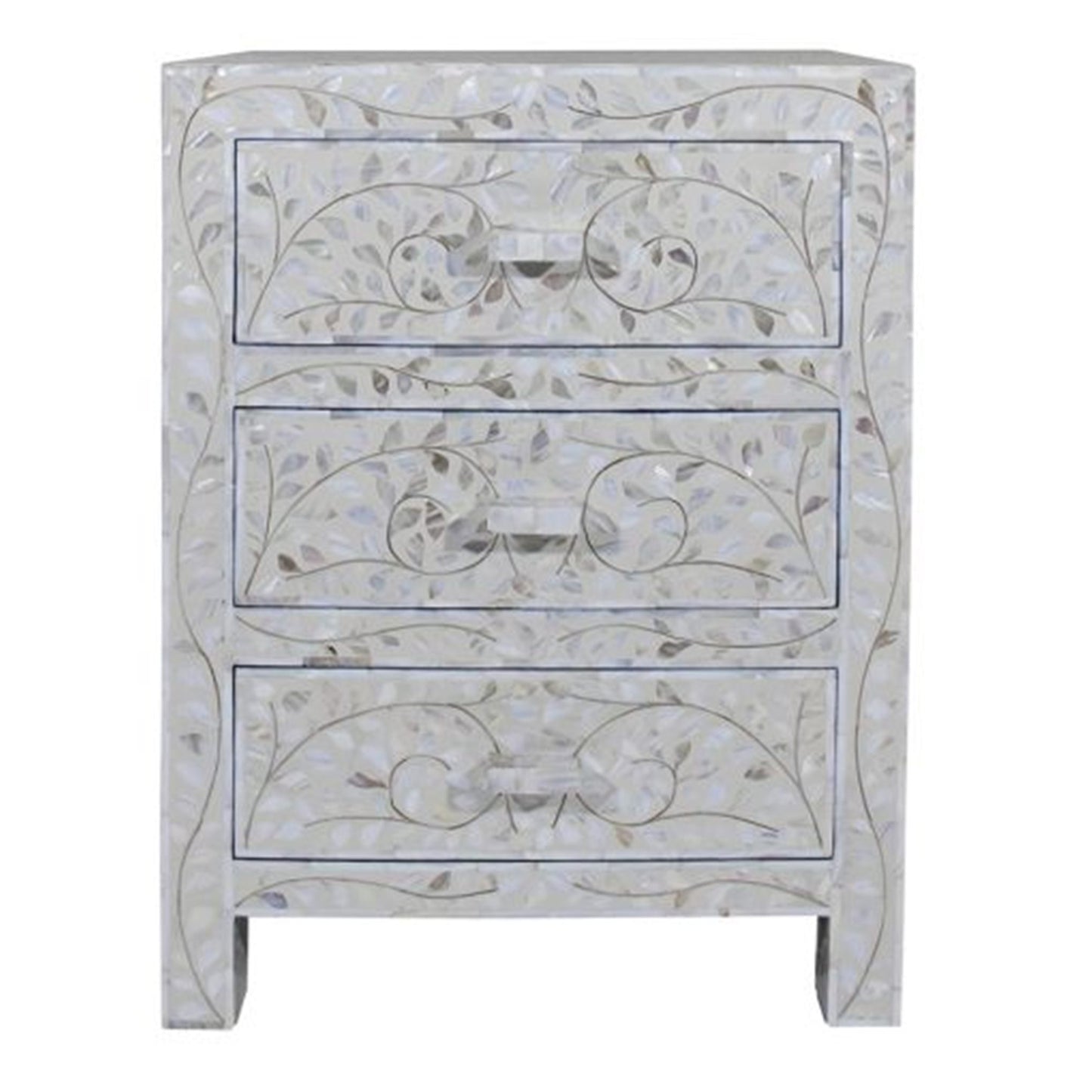 Mother of Pearl Inlay Floral Design With 3 Drawers Bedside Table , Mother of Pearl Inlay Floral Design Nightstand Table , Mother of Pearl Inlay Storage, Bedroom Furniture