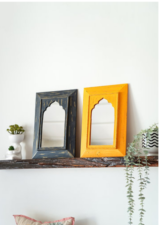 Aurum Mughal Mirror set- Yellow & Grey