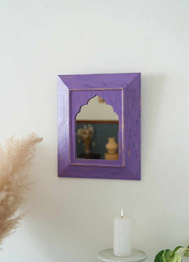 Aurum Mughal Mirror set- Yellow & Lavender