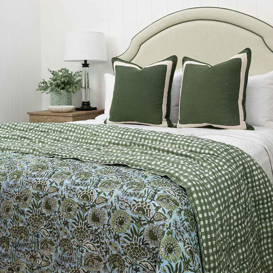 Jacquie Bedhead Sage Stripe With Green Piping