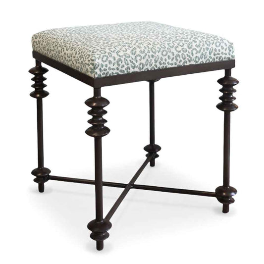 Square Iron Ottoman with Seafoam Animal Print