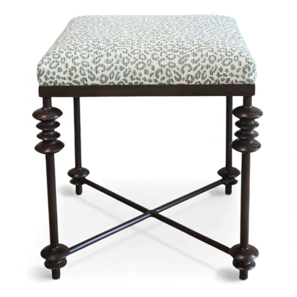 Square Iron Ottoman with Seafoam Animal Print