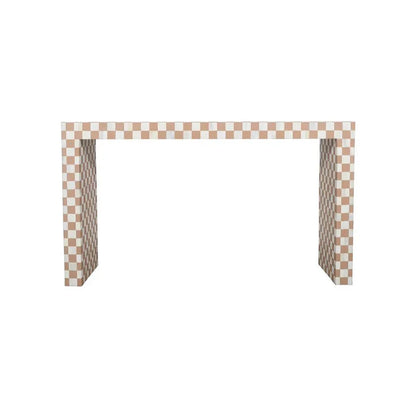 Handmade Bone Inlay Console Table Peach and White Checkers Design | Unique Exotic Design for Entryway, Living Room, and Dining Room Decor